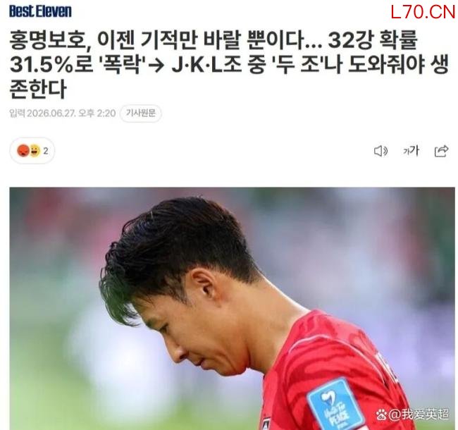 韩国晋级概率暴跌至32%