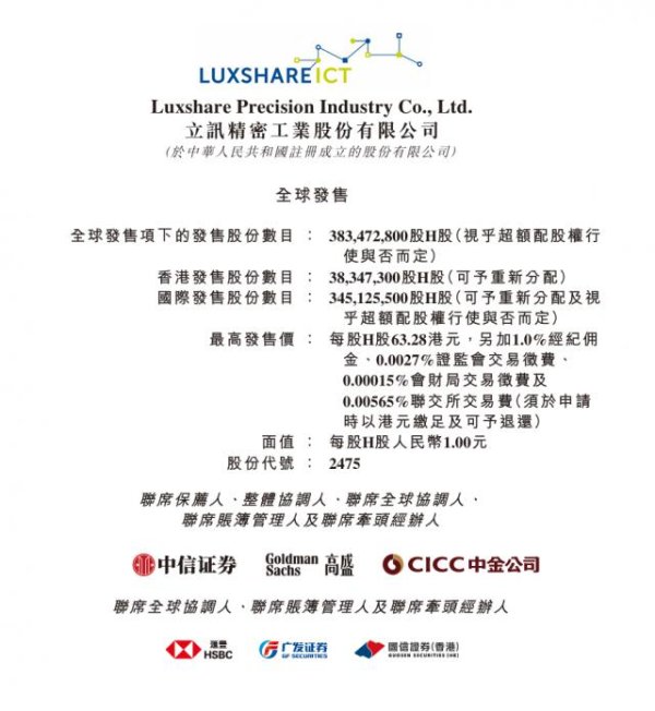 果链巨头立讯精密赴香港上市，拟筹资至多240亿港元