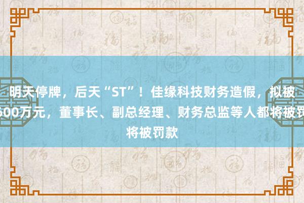 明天停牌，后天“ST”！佳缘科技财务造假，拟被罚600万元，董事长、副总经理、财务总监等人都将被罚款