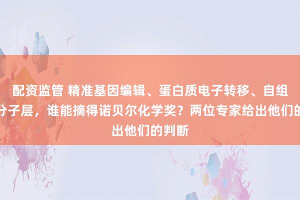 配资监管 精准基因编辑、蛋白质电子转移、自组装单分子层，谁能摘得诺贝尔化学奖？两位专家给出他们的判断