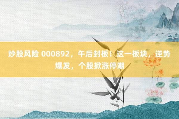 炒股风险 000892,午后封板!这一板块,逆势爆发,个股掀涨停潮