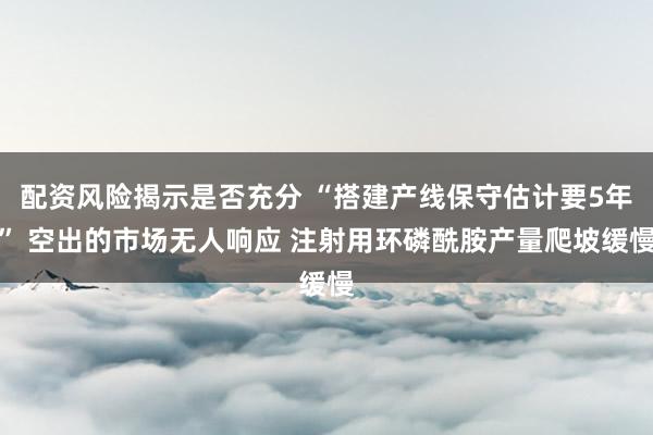 配资风险揭示是否充分 “搭建产线保守估计要5年” 空出的市场无人响应 注射用环磷酰胺产量爬坡缓慢