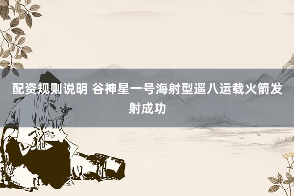 配资规则说明 谷神星一号海射型遥八运载火箭发射成功